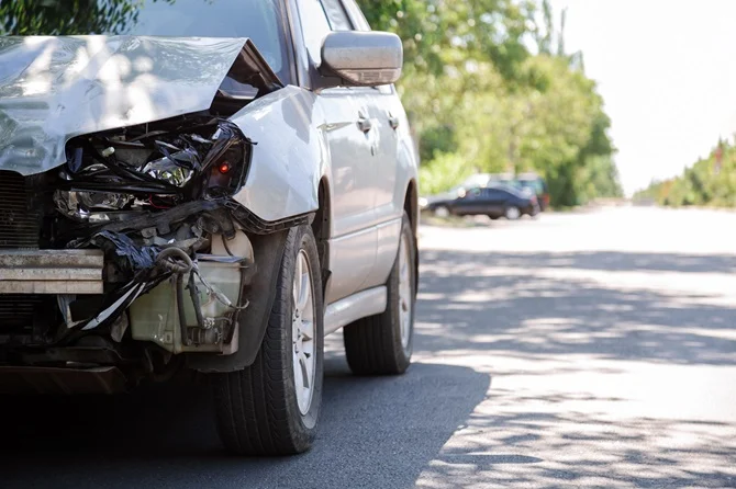 Car with a wrecked front end