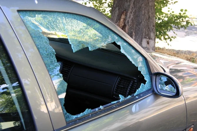 Car with a smashed side window