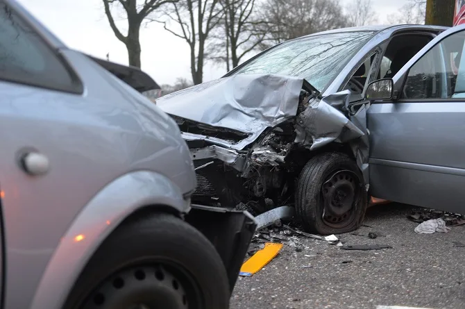 Two cars damaged in a collision